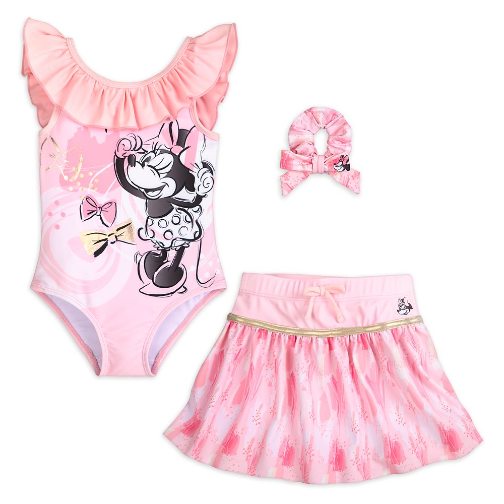 Disney Minnie Mouse Pink Swimsuit And Hair Scrunchie Set For Girls
