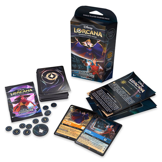  Disney Lorcana Trading Card Game By Ravensburger – Rise Of The Floodborn – Starter Deck – Evil Queen And Gaston