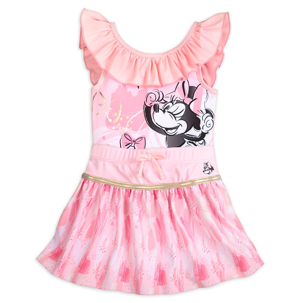 Disney Minnie Mouse Pink Swimsuit And Hair Scrunchie Set For Girls