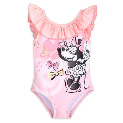 Disney Minnie Mouse Pink Swimsuit And Hair Scrunchie Set For Girls