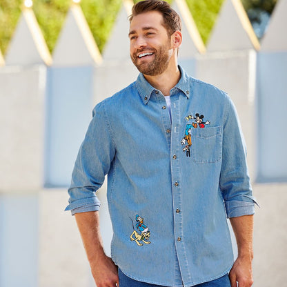 Disney Mickey Mouse And Friends Denim Shirt For Adults