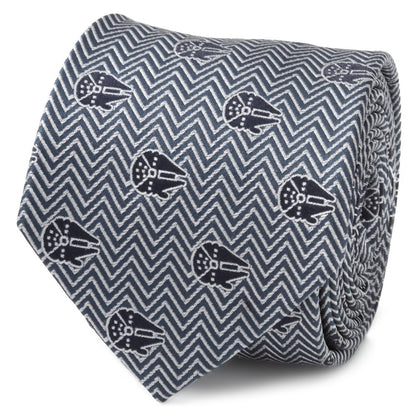 Disney Millennium Falcon Herringbone Blue Silk Tie For Adults – Star Wars