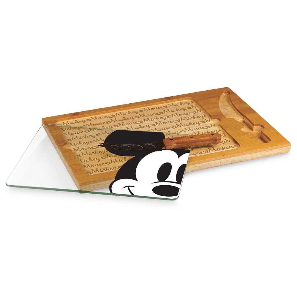 Disney Mickey Mouse Glass Top Serving Tray And Knife Set
