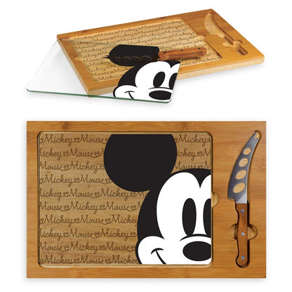 Disney Mickey Mouse Glass Top Serving Tray And Knife Set