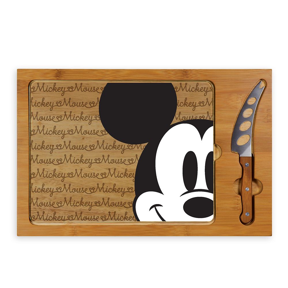 Disney Mickey Mouse Glass Top Serving Tray And Knife Set