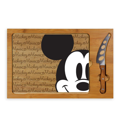 Disney Mickey Mouse Glass Top Serving Tray And Knife Set