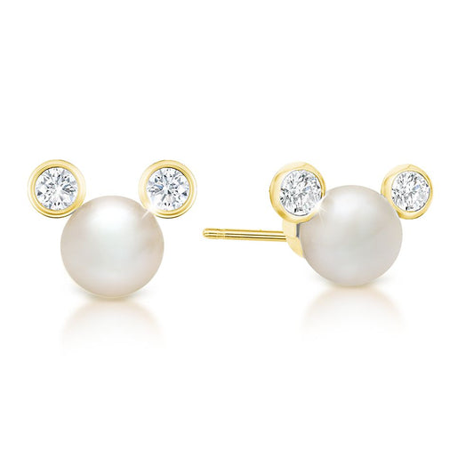 Disney Mickey Mouse Pearl Earrings By CRISLU – Yellow Gold